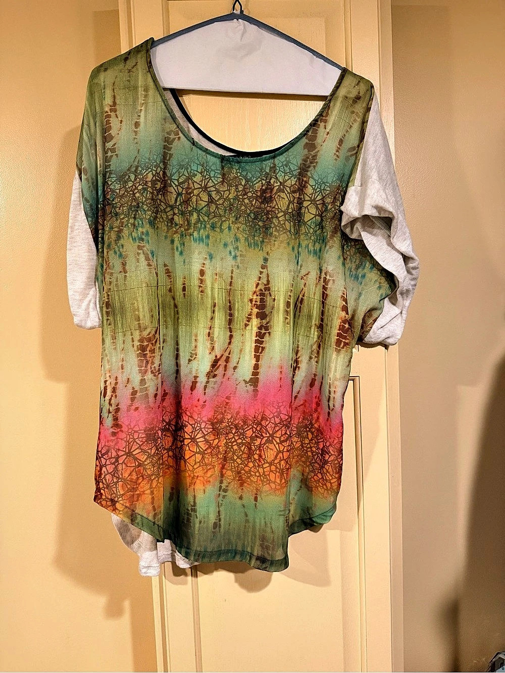 Poeme by Citron Abstract Tunic Top in Green & Pink Size XL